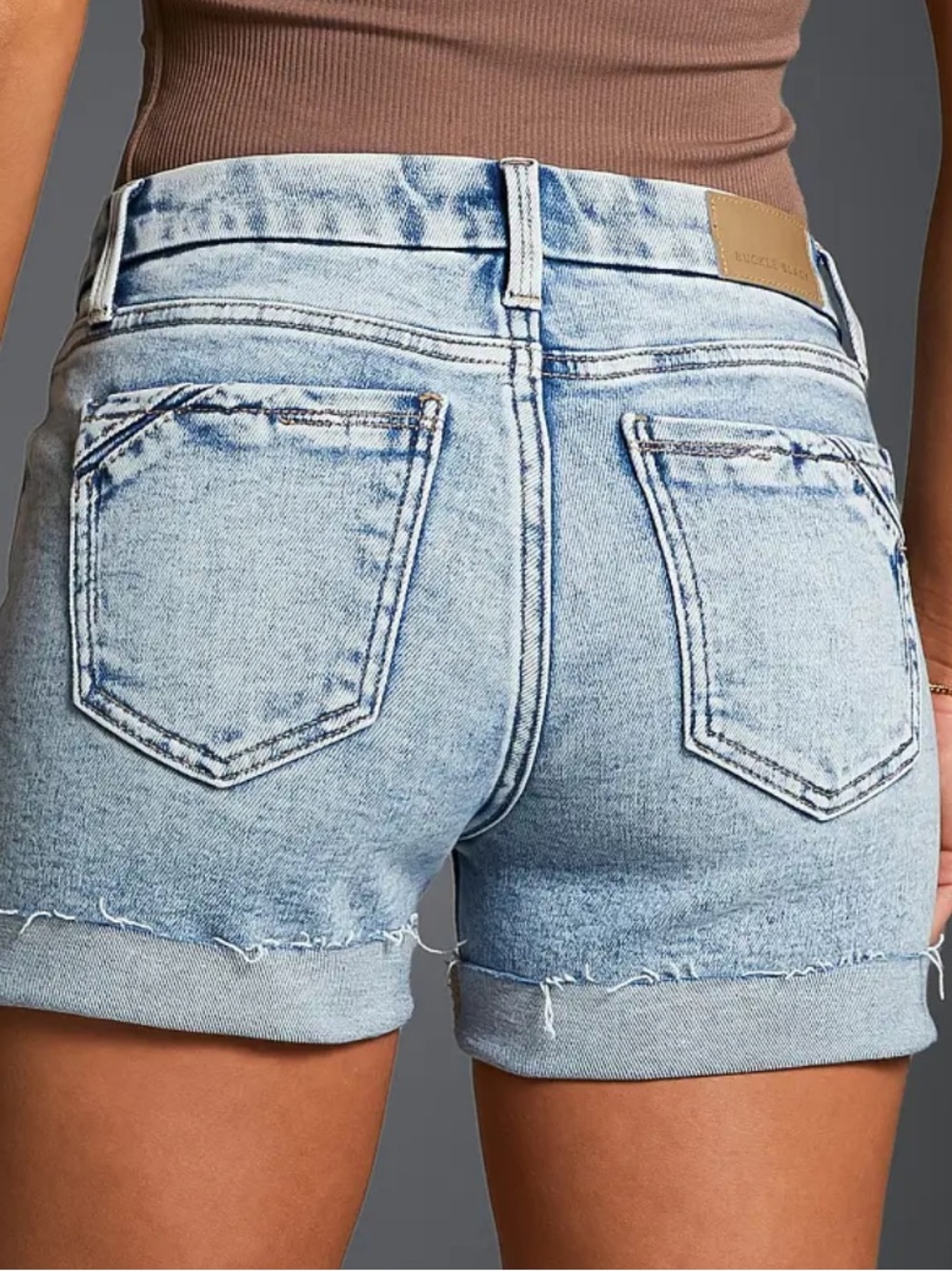 Buckle Light Wash Blue Denim Jean Shorts